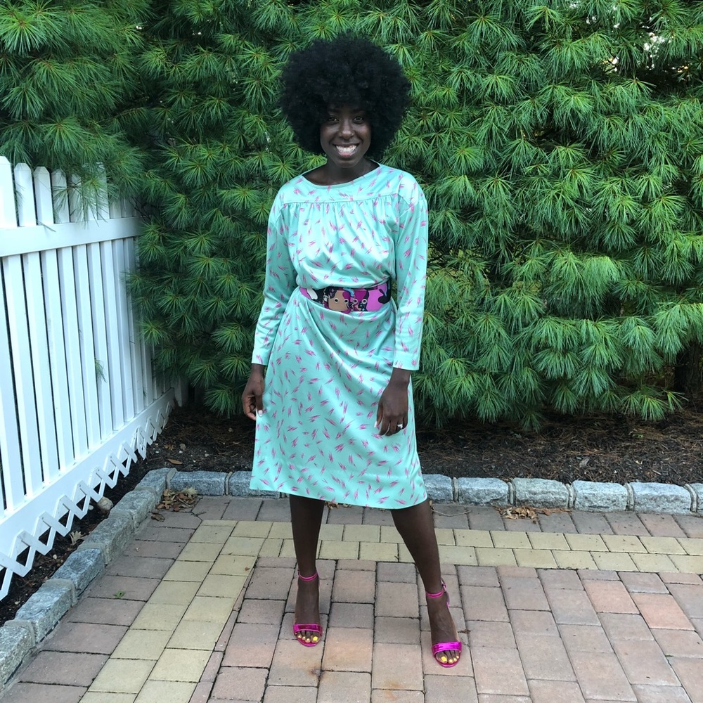 Vintage 1970’s Aqua w/hot pink (3/4 sleeve) Dress